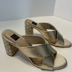 WHITE HOUSE BLACK MARKET WHBM Metallic Espadrille Heels- Champagne Gold Size 9